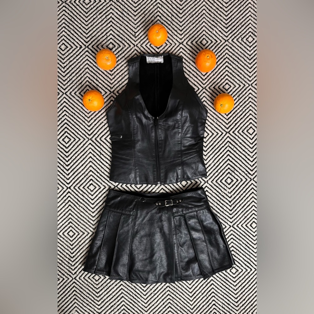 Leather skirt and matching vest